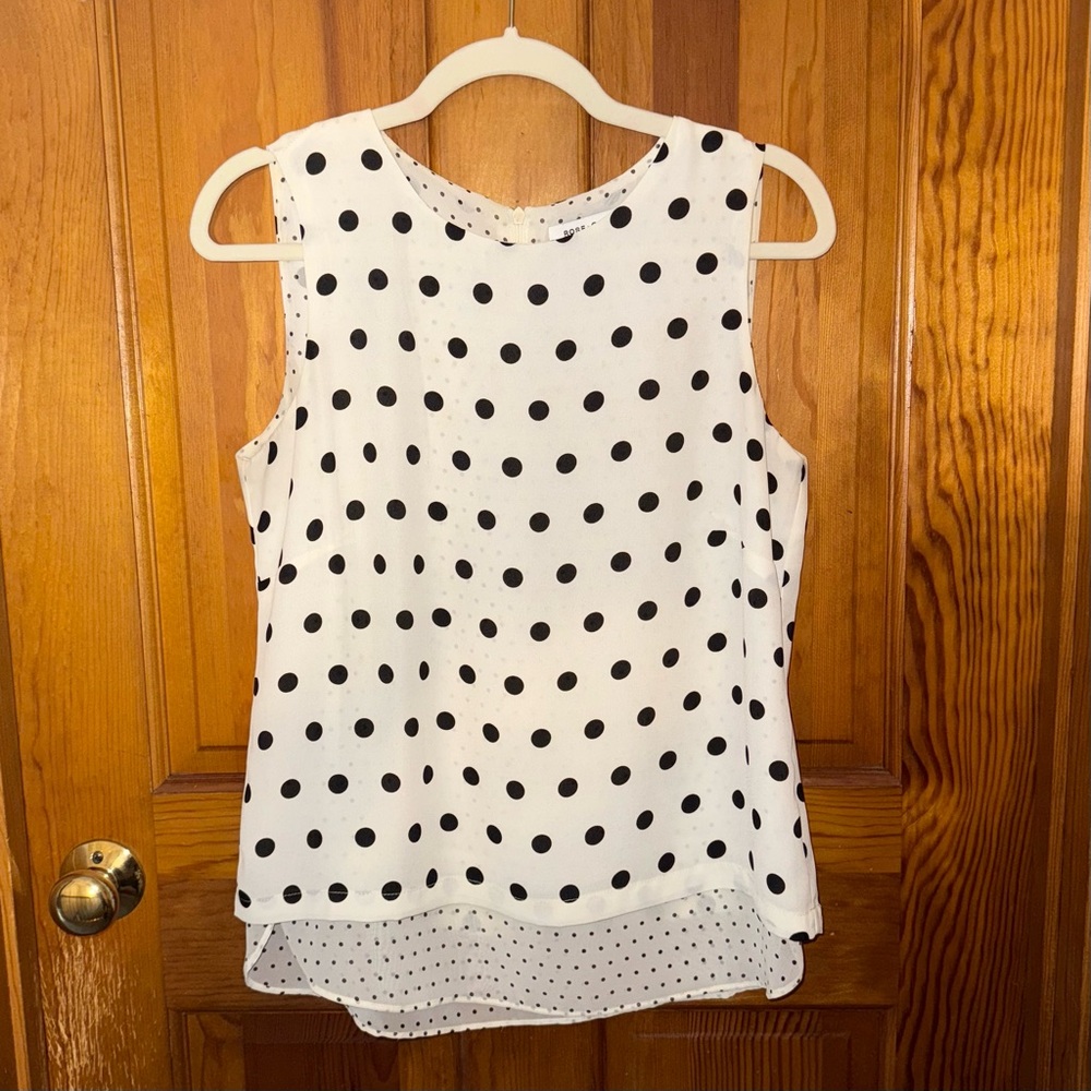 5/$25 🎆 EUC Rose + Olive White and Black Polka Dot Work Tank, Size Small
